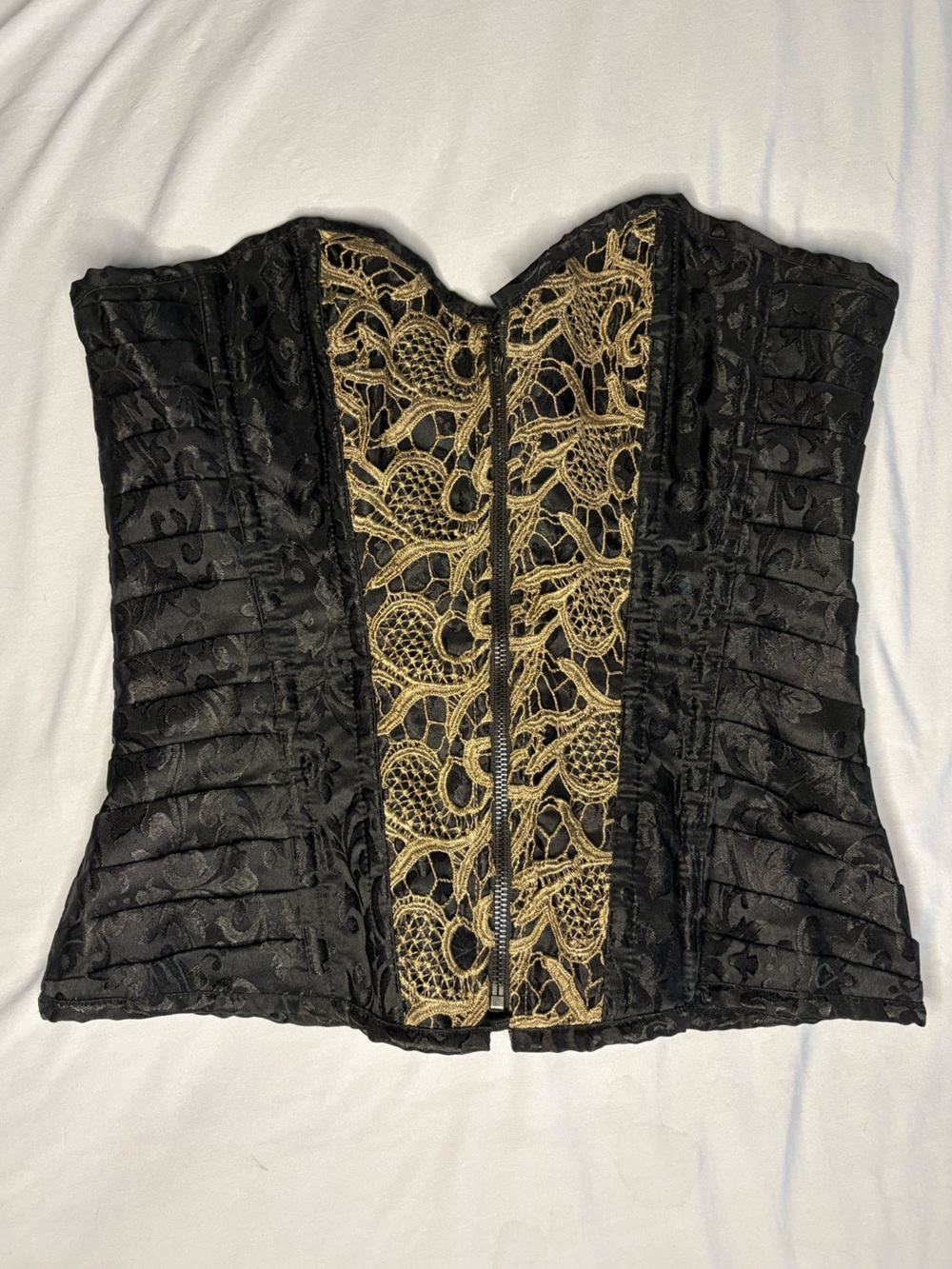 Black & Gold Lace-Panel Women's Corset